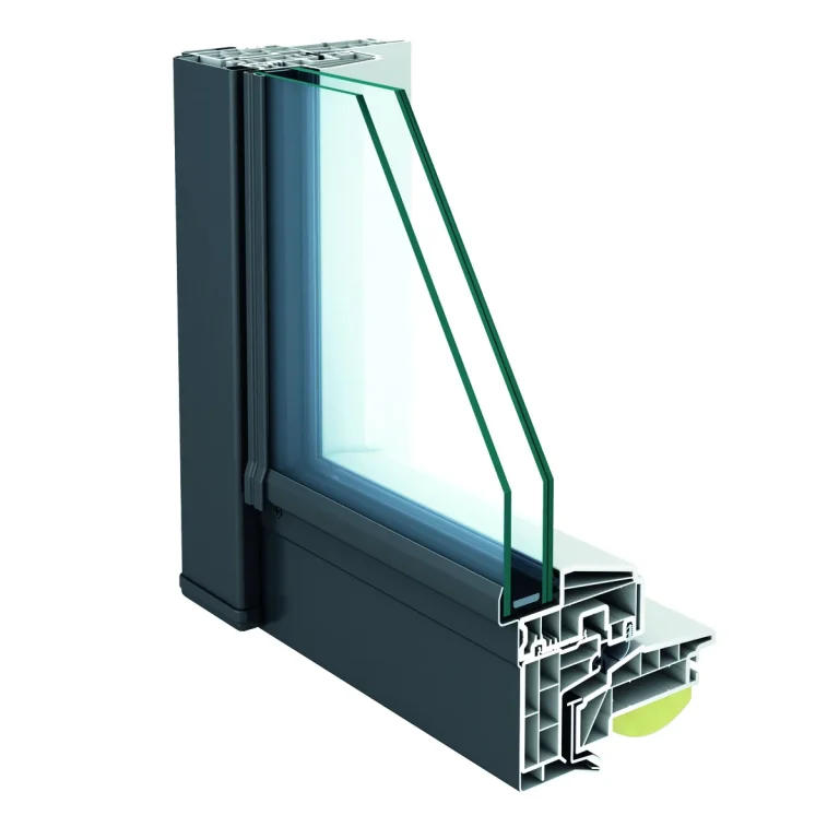 Technische doorsnede van een Keylite dakraam met profiel, beglazing en dakaansluiting.