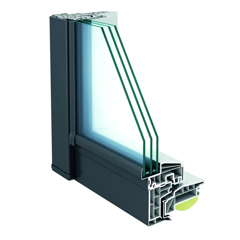 Technische doorsnede van een Keylite dakraam met profiel, beglazing en dakaansluiting.