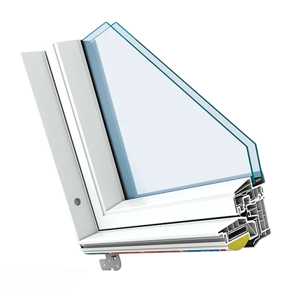 Technische doorsnede van een Keylite dakraam met profiel, beglazing en dakaansluiting.