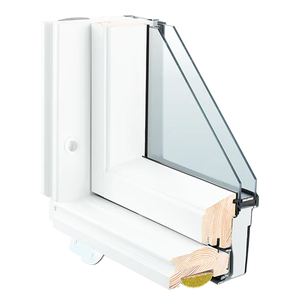 Technische doorsnede van een Keylite dakraam met profiel, beglazing en dakaansluiting.